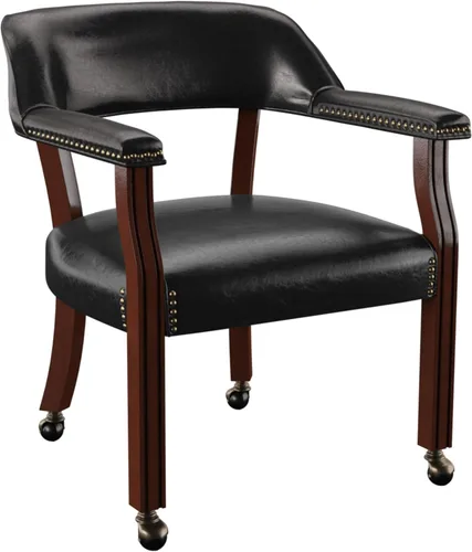 Steve Silver Furniture - Silla de comedor con brazo de torneo con ruedas, tapizada con ribete de clavos, para sala de estar, comedor, cuero vegano,