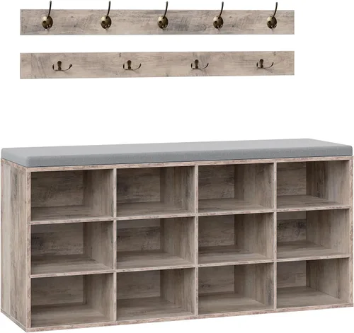 Miniatura 12 de HOOBRO Shoe Storage Bench with Cushion, 39.4" L Entryway Bench with 12 Cubbies, Entryway Hall Tree with Storage, Cubby Shoe Rack Bench with Coat