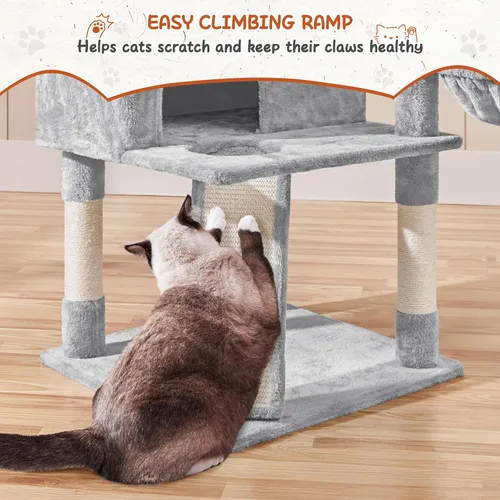 Miniatura 7 de Yaheetech Árbol grande para gatos de 76.5 pulgadas, torre grande para gatos con 3 condominios, perchas de felpa acogedoras, 9 postes rascadores