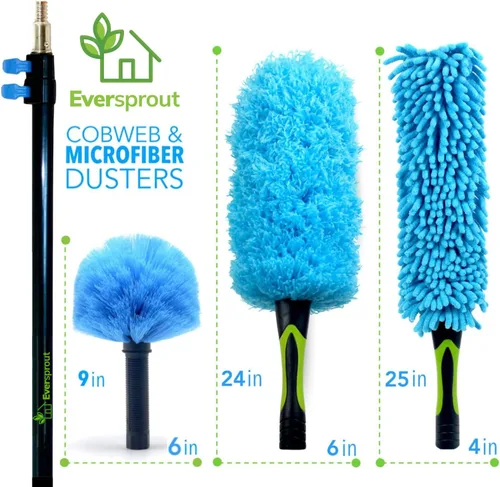 Miniatura 2 de EVERSPROUT Plumero de 5 a 12 pies, paquete de 3 con poste de extensión (alcance de más de 20 pies) Plumero de telaraña empaquetado a mano, plumero