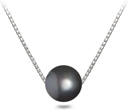 Collar con colgante de perlas cultivadas de agua dulce japonesa AAAA de 0.276-0.394 in, colgante negro flotante con engaste de plata de ley y cadena