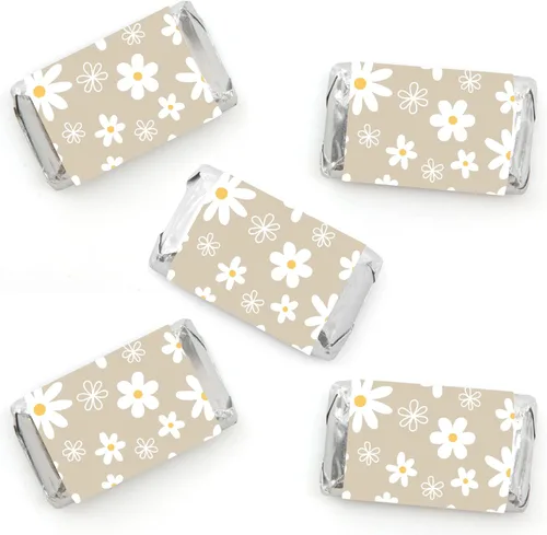 Big Dot of Happiness Flores de margarita tostada – Mini pegatinas de barra de caramelo – Pequeños recuerdos florales para fiestas – 40 unidades