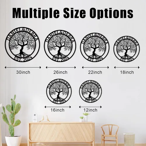 Miniatura 6 de Arte de pared personalizado del Árbol de la vida, decoración personalizada con apellido, letrero de metal para balcón exterior, arte de pared
