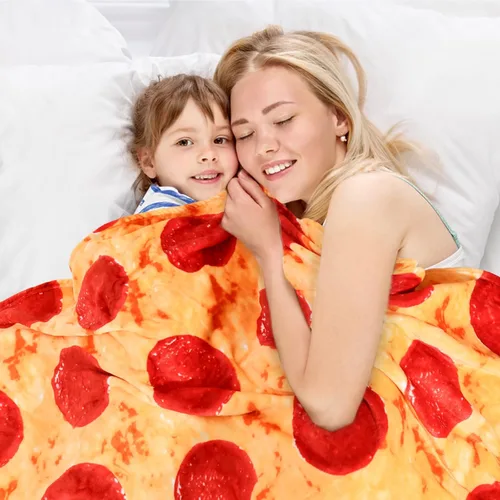Miniatura 3 de Bnuitland Manta de pizza divertida de 71 pulgadas, 300 GSM Manta gigante de doble cara, novedosa y realista de comida con bolsa para adultos y Rojo