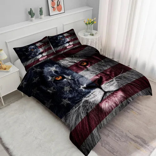 Miniatura 7 de American Flag Lion Bedding Set for Kids Twin Animals Print Comforter Set for Men Boys Bedroom Quilt Bed Set 1 Comforter 1 Pillowcase Lb01-16