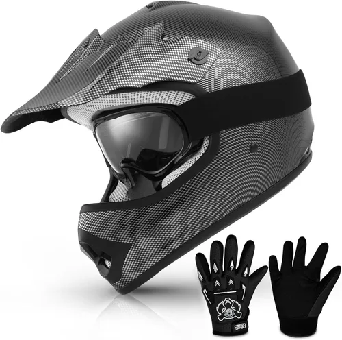TCMT Casco de motocross para jóvenes, certificado por DOT, casco de motocross ATV de cara completa para niños con gafas, guantes y bolsa para casco