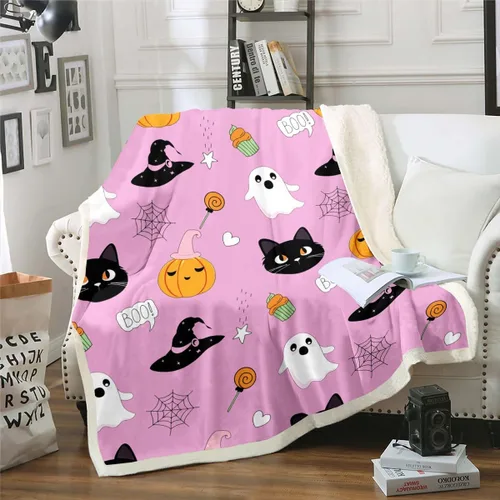 Miniatura 15 de Erosebridal Manta gótica de murciélagos de Halloween, manta de forro polar blanco y negro de 40 x 50 pulgadas, silueta vintage para niños, sombras