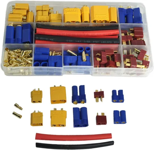 102 conectores XT60 / XT90 / EC3 / EC5 / T /conector banana de 0.138 in macho hembra conectores adaptadores con tubo termorretráctil compatible con