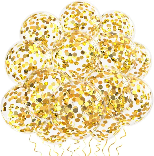 Miniatura 7 de 25 globos de confeti amarillo, globos de látex transparente de 12 pulgadas de grosor con confeti en el interior para fiesta de cumpleaños, baby