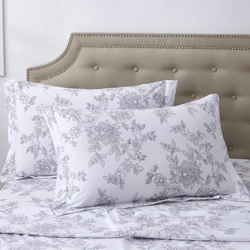 Miniatura 21 de FADFAY Juego de sábanas bajeras de tamaño individual color gris con estampado floral blanco con bolsillo profundo, súper suaves, de fácil cuidado