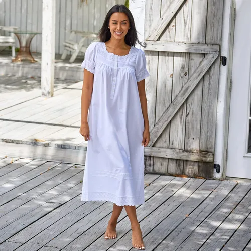 Miniatura 2 de Alexander Del Rossa Camisones de algodón blanco para mujer, camisones de verano para mujer, algodón suave