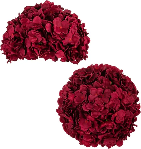 BLOSMON Centros de mesa de bolas de flores de hortensias: 2 piezas de flores falsas de color burdeos, bolas de flores de seda artificial, hortensias