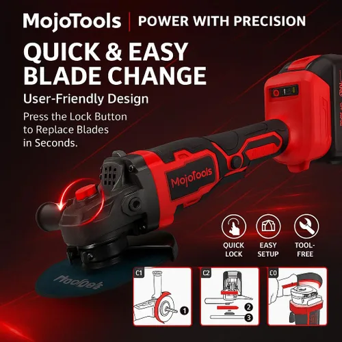 Miniatura 8 de Kit de amoladora angular inalámbrica sin escobillas de 21 V, 4-1/2 pulgadas, 9000 RPM, 2 baterías de 4.0 Ah y cargador rápido, 8 discos