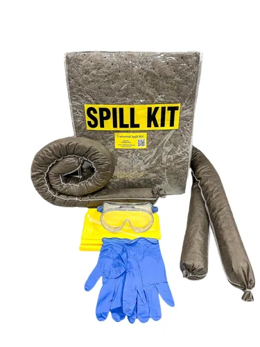 Kit universal contra derrames – Bolsa portátil grande de respuesta rápida – 20 almohadillas absorbentes universales y 3 calcetines absorbentes +