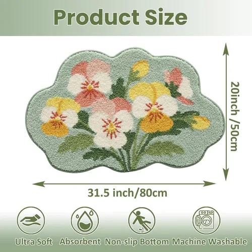 Miniatura 2 de Floral Pansy Bath Mat, Soft Non-Slip Plush Bathroom Rug with Colorful Flower Pattern, Ultra Absorbent Microfiber Shaggy Bath Rug, Machine Washable