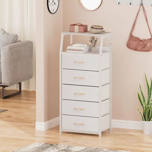 Miniatura 8 de Furnulem Cómoda negra con 5 cajones, cómoda de tela vertical para dormitorio, pasillo, entrada, habitación del bebé, organizador de armario, mesita
