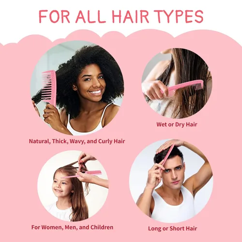 Miniatura 7 de Juego de 3 peines para el cabello para mujeres y hombres, peine de dientes anchos, peine de cola de rata de diente fino, peine de dientes medianos