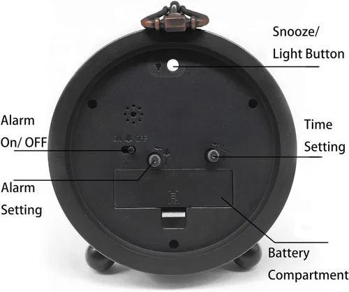 Miniatura 5 de TooTa Reloj despertador analógico retro vintage, reloj pequeño súper silencioso de 4 pulgadas sin tictac con luz nocturna, funciona