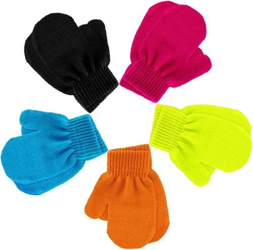 Boao 5 pares de guantes de punto elásticos para niños y niñas, guantes cálidos de invierno para niños y niñas