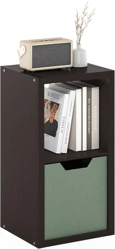 Furinno - Cubículo organizador decorativo para almacenamiento con parte trasera abierta, de 2 cubos, color roble oscuro Negro Roble Oscuro