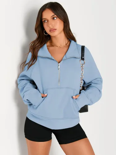 Miniatura 3 de AUTOMET Womens Sweatshirts Half Zip Cropped Pullover Fleece Quarter Zipper Hoodies Fall outfits Clothes Thumb Hole