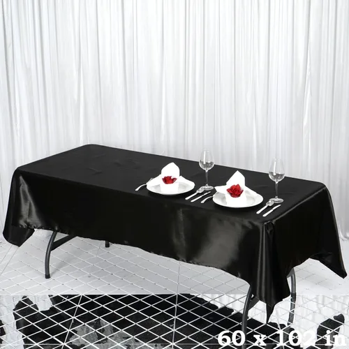 Miniatura 2 de BalsaCircle Mantel rectangular de satén negro de 60 x 102 pulgadas para bodas, fiestas, recepciones, eventos, cocina, comedor