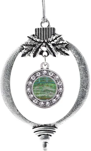 Miniatura 42 de Inspired Silver - Bonita bandera estadounidense - Adorno de Navidad plateado - Adorno de árbol de Navidad con dije circular con circonita cúbica