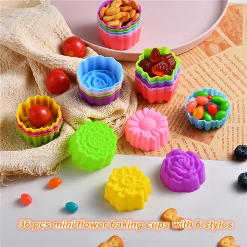 Miniatura 2 de Vasos de silicona reutilizables para hornear, forros de silicona de tamaño mini de 2 pulgadas para hornear, forros de muffins con múltiples formas