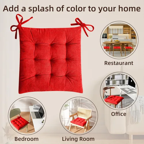Miniatura 7 de HLOVME - Cojín de silla de corduroy con lazos, ultra suave y cálido, cojín de suelo para niños, rincón de lectura, cómodo, cojín cuadrado para Rojo