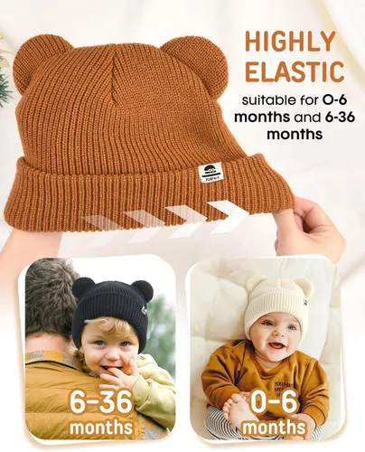Miniatura 4 de FURTALK Baby Beanie Winter Hat with Bear Ear for Infant Toddler Boys Girls Soft Knitted Skull Cap