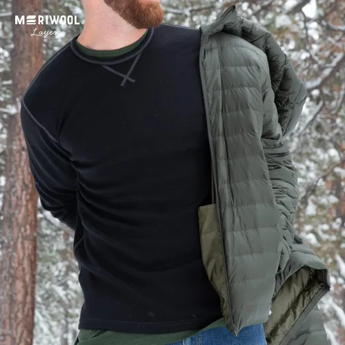 Miniatura 5 de MERIWOOL Camisa térmica de capa base para hombre 100 lana merina pesada 1411oz para hombre