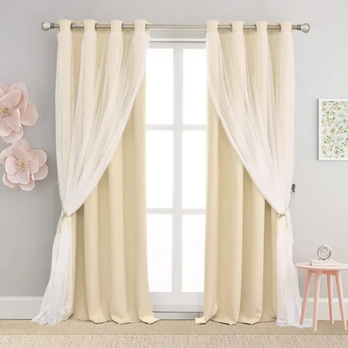 Cortinas opacas color beige con traslúcidas de 54 pulgadas - Cortinas opacas de doble capa cortas con cortinas de gasa para dormitorio/habitación de