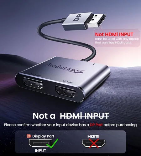 Miniatura 5 de Adaptador DisplayPort a HDMI dual, fuente DP 4K 60Hz a divisor HDMI multimonitor, adaptador de pantalla de modo extendido para monitores duales