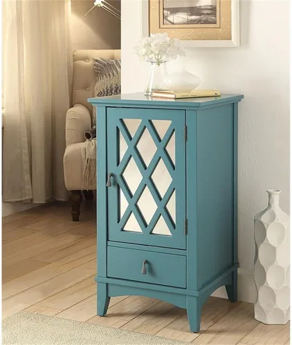 Miniatura 2 de Acme Mesa decorativa de madera Ceara con cajón de almacenamiento y puerta de cristal en color verde azulado