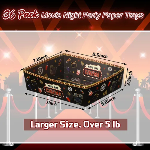 Miniatura 3 de Ziliny 36 piezas de suministros para fiestas nocturnas de películas, bandejas de aperitivos grandes de noche de películas, bandeja de papel