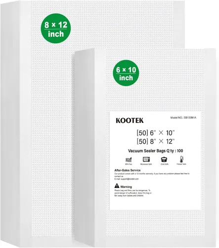 Kootek Bolsas selladoras al vacío para alimentos, 100 cuartos de galón de 8 x 12 pulgadas y pinta de 6 x 10 pulgadas, bolsas de sellado al vacío de