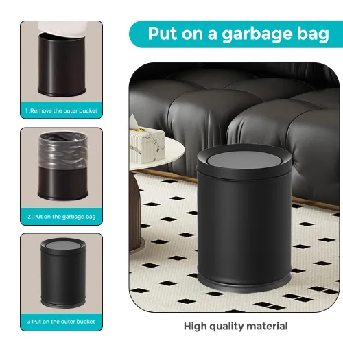 Miniatura 5 de Bote de basura de metal de 2.3/9L galones con tapa, negro, lujo ligero, elegante bote de basura, cesta de basura de baño, para sala de estar, hogar