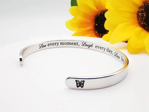 Miniatura 220 de Pulseras inspiradoras para mujer, joyería de acero inoxidable, con refranes, pulsera motivacional con mensaje oculto, pulseras grabadas para mejor