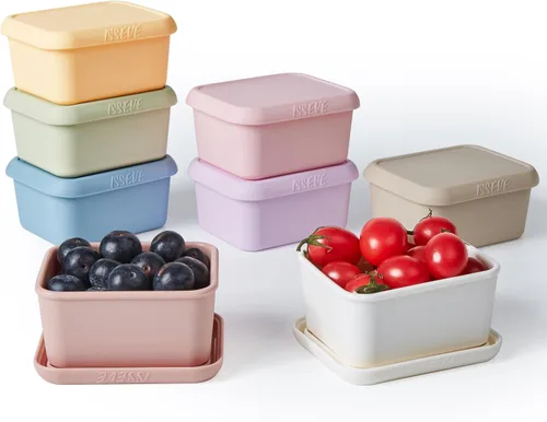 ISSEVE Contenedores de aperitivos de silicona de 8oz para niños, 1 taza Contenedores pequeños reutilizables con tapas, Contenedores de