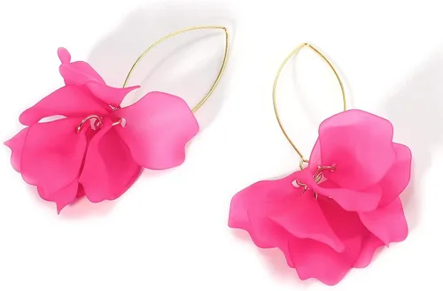 Miniatura 4 de KELMALL Aretes de aro de flores, aretes bohemios de gran tamaño con pétalos florales para mujer