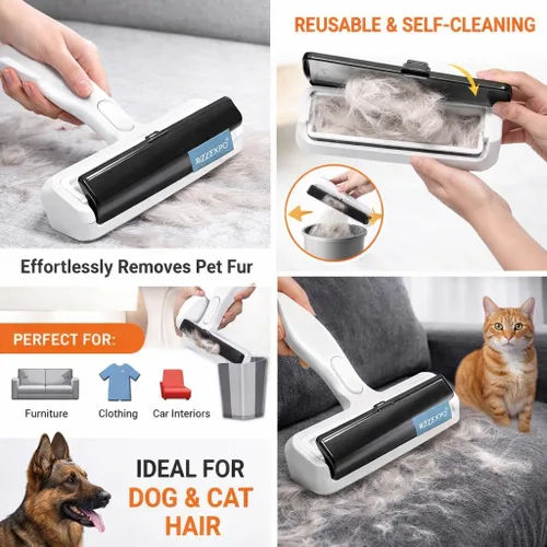Miniatura 2 de Removedor de pelo de mascotas, rodillo de pelusa reutilizable para pelo de gato y perro, rastrillo de alfombra para depilación de mascotas, muebles