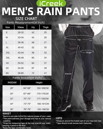 Miniatura 6 de iCreek Pantalones de lluvia para hombre, impermeables, resistentes al viento, ligeros, para senderismo, trabajo, lluvia, al aire libre, para golf