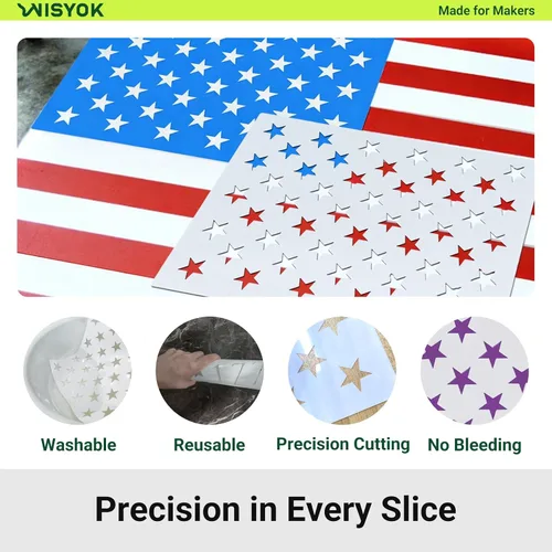 Miniatura 3 de WISYOK 4 plantillas para plantillas de bandera estadounidense de 50 estrellas, 4 tamaños, ideales para diseño de manualidades, proyecto del Día