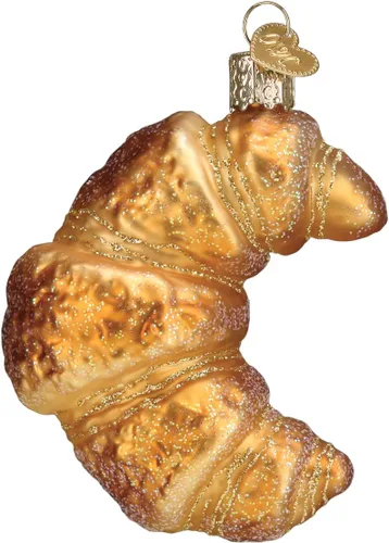 Old World Christmas - Adorno de vidrio soplado en forma de croissant para árbol de Navidad, decoración festiva artesanal, colección de desayuno