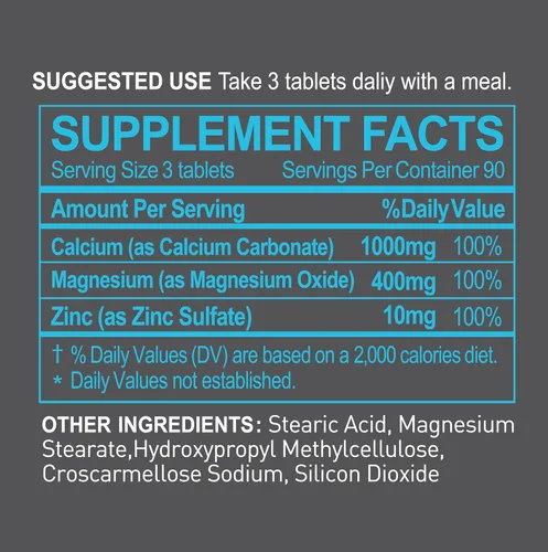 Miniatura 7 de Suplemento de calcio y magnesio y zinc, complejo 3 en 1 con 1000 mg de calcio, 500 mg de magnesio, 10 mg de zinc, apoyo óseo, muscular e