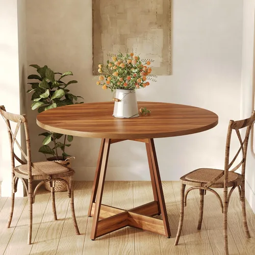 LITTLE TREE Mesa de comedor redonda de 39 pulgadas para 2-4, mesa de cocina circular de granja para comedor, mesa de comedor de madera con pedestal