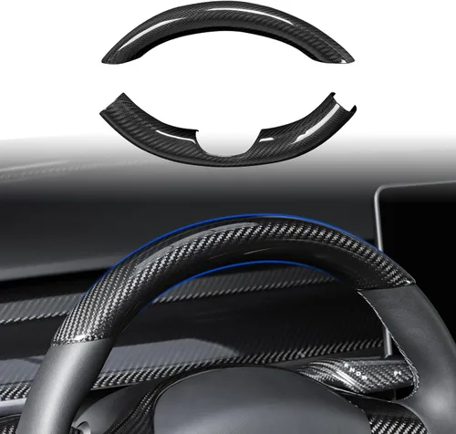 Kit de cubierta superior e inferior de fibra de carbono real para volante de fibra de carbono 2020-2024 Tesla Model Y 2019-2023 Tesla Model 3,3K