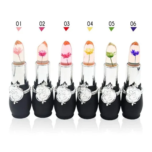 Miniatura 3 de RanRui Crystal Flower Jelly - Lápiz labial de gelatina, paquete de 6, rosa, cambio de color de temperatura mágico, bálsamo labial nutritivo de larga