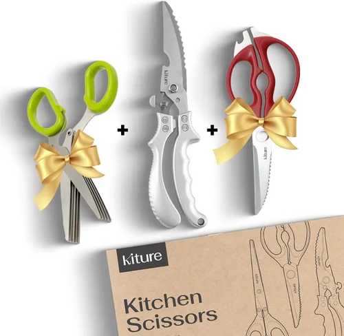 Miniatura 10 de Tijera de cocina resistente con tijeras multiusos y para hierbas, acero inoxidable 420 para pollo, carne, pescado y aves de corral, juego de regalo