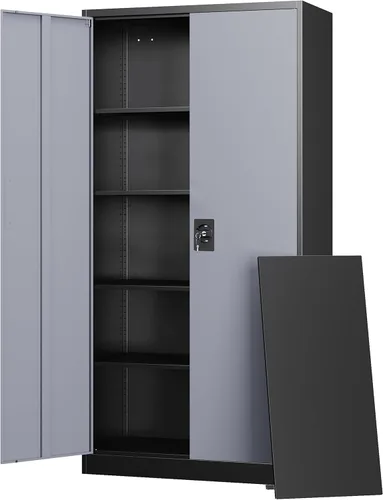 Letaya Armarios de Almacenamiento de Metal para Garaje con Puerta con Cerradura y Estantes Ajustables, Gabinetes de Herramientas de Acero para Negro